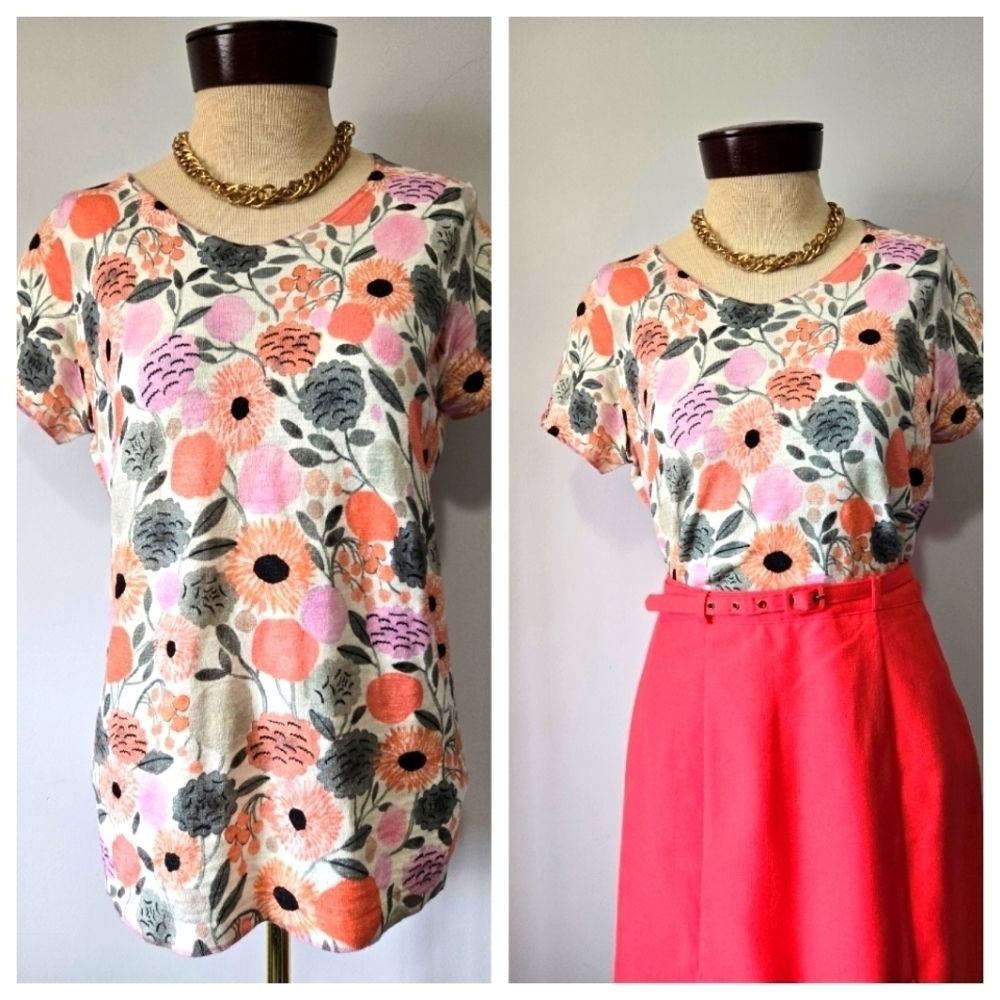 MANSTED Cotton Flower Watercolor Print Women's Top - Multicolor. Size Small